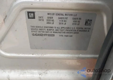 2015 Buick Lacrosse из США, поврежденный, VIN 1G4GA5G31FF183239